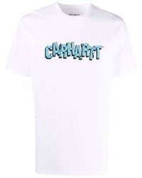 weißes und blaues bedrucktes T-Shirt mit einem Rundhalsausschnitt von Carhartt WIP