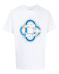 weißes und blaues bedrucktes T-Shirt mit einem Rundhalsausschnitt von Casablanca