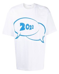 weißes und blaues bedrucktes T-Shirt mit einem Rundhalsausschnitt von Comme Des Garcons SHIRT