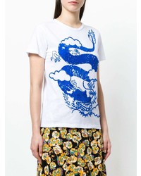 weißes und blaues bedrucktes T-Shirt mit einem Rundhalsausschnitt von P.A.R.O.S.H.