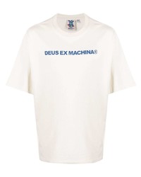weißes und blaues bedrucktes T-Shirt mit einem Rundhalsausschnitt von Deus Ex Machina