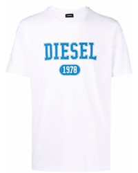 weißes und blaues bedrucktes T-Shirt mit einem Rundhalsausschnitt von Diesel
