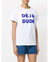 weißes und blaues bedrucktes T-Shirt mit einem Rundhalsausschnitt von Être Cécile