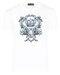 weißes und blaues bedrucktes T-Shirt mit einem Rundhalsausschnitt von Dolce & Gabbana