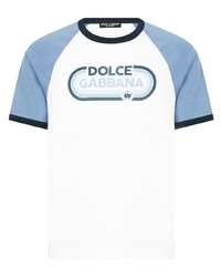 weißes und blaues bedrucktes T-Shirt mit einem Rundhalsausschnitt von Dolce & Gabbana