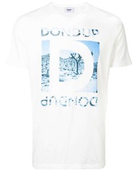 weißes und blaues bedrucktes T-Shirt mit einem Rundhalsausschnitt von Dondup