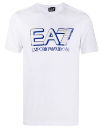 weißes und blaues bedrucktes T-Shirt mit einem Rundhalsausschnitt von Ea7 Emporio Armani