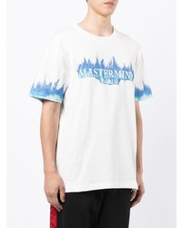 weißes und blaues bedrucktes T-Shirt mit einem Rundhalsausschnitt von Mastermind World