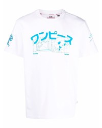 weißes und blaues bedrucktes T-Shirt mit einem Rundhalsausschnitt von Gcds