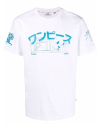 weißes und blaues bedrucktes T-Shirt mit einem Rundhalsausschnitt von Gcds