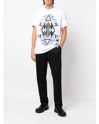 weißes und blaues bedrucktes T-Shirt mit einem Rundhalsausschnitt von Moncler