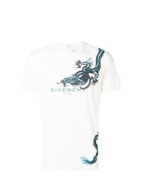 weißes und blaues bedrucktes T-Shirt mit einem Rundhalsausschnitt von Givenchy