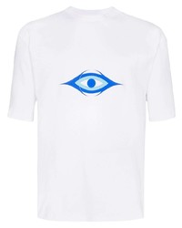 weißes und blaues bedrucktes T-Shirt mit einem Rundhalsausschnitt von Gmbh