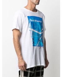 weißes und blaues bedrucktes T-Shirt mit einem Rundhalsausschnitt von Greg Lauren