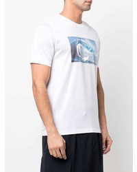 weißes und blaues bedrucktes T-Shirt mit einem Rundhalsausschnitt von Canali