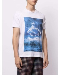 weißes und blaues bedrucktes T-Shirt mit einem Rundhalsausschnitt von Paul & Shark