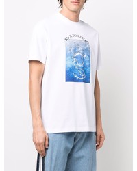 weißes und blaues bedrucktes T-Shirt mit einem Rundhalsausschnitt von Diesel