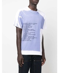 weißes und blaues bedrucktes T-Shirt mit einem Rundhalsausschnitt von Helmut Lang