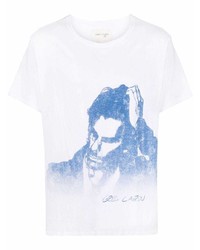 weißes und blaues bedrucktes T-Shirt mit einem Rundhalsausschnitt von Greg Lauren