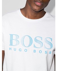 weißes und blaues bedrucktes T-Shirt mit einem Rundhalsausschnitt von BOSS