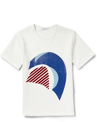 weißes und blaues bedrucktes T-Shirt mit einem Rundhalsausschnitt von J.W.Anderson