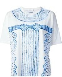 weißes und blaues bedrucktes T-Shirt mit einem Rundhalsausschnitt von Jil Sander