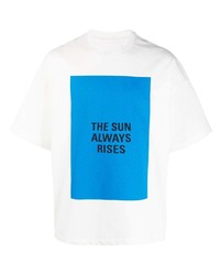 weißes und blaues bedrucktes T-Shirt mit einem Rundhalsausschnitt von Jil Sander