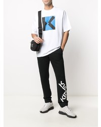 weißes und blaues bedrucktes T-Shirt mit einem Rundhalsausschnitt von Kenzo