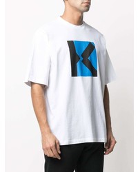 weißes und blaues bedrucktes T-Shirt mit einem Rundhalsausschnitt von Kenzo