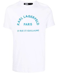 weißes und blaues bedrucktes T-Shirt mit einem Rundhalsausschnitt von Karl Lagerfeld