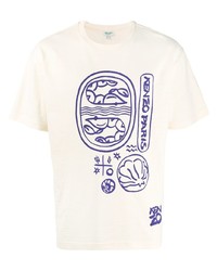 weißes und blaues bedrucktes T-Shirt mit einem Rundhalsausschnitt von Kenzo