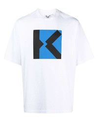 weißes und blaues bedrucktes T-Shirt mit einem Rundhalsausschnitt von Kenzo