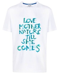 weißes und blaues bedrucktes T-Shirt mit einem Rundhalsausschnitt von Koché