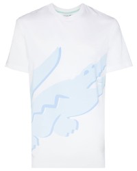 weißes und blaues bedrucktes T-Shirt mit einem Rundhalsausschnitt von Lacoste