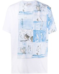 weißes und blaues bedrucktes T-Shirt mit einem Rundhalsausschnitt von Lanvin