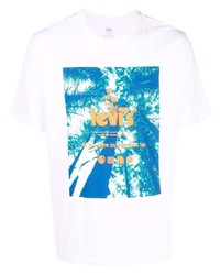 weißes und blaues bedrucktes T-Shirt mit einem Rundhalsausschnitt von Levi's