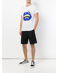 weißes und blaues bedrucktes T-Shirt mit einem Rundhalsausschnitt von Herman