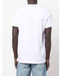 weißes und blaues bedrucktes T-Shirt mit einem Rundhalsausschnitt von Karl Lagerfeld