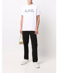 weißes und blaues bedrucktes T-Shirt mit einem Rundhalsausschnitt von A.P.C.