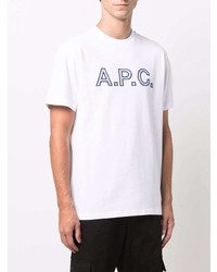 weißes und blaues bedrucktes T-Shirt mit einem Rundhalsausschnitt von A.P.C.