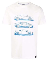 weißes und blaues bedrucktes T-Shirt mit einem Rundhalsausschnitt von Automobili Lamborghini