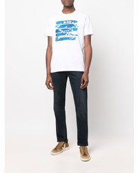 weißes und blaues bedrucktes T-Shirt mit einem Rundhalsausschnitt von Paul & Shark