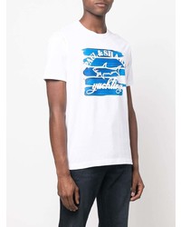 weißes und blaues bedrucktes T-Shirt mit einem Rundhalsausschnitt von Paul & Shark