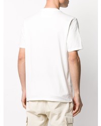 weißes und blaues bedrucktes T-Shirt mit einem Rundhalsausschnitt von C.P. Company
