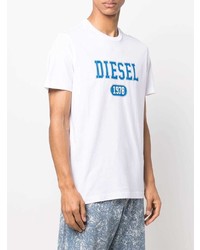 weißes und blaues bedrucktes T-Shirt mit einem Rundhalsausschnitt von Diesel