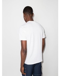 weißes und blaues bedrucktes T-Shirt mit einem Rundhalsausschnitt von Lacoste