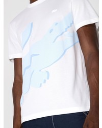 weißes und blaues bedrucktes T-Shirt mit einem Rundhalsausschnitt von Lacoste