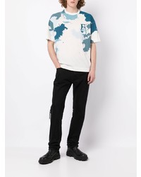 weißes und blaues bedrucktes T-Shirt mit einem Rundhalsausschnitt von Emporio Armani