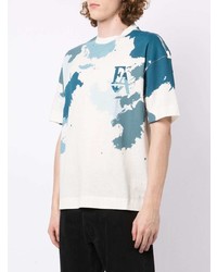 weißes und blaues bedrucktes T-Shirt mit einem Rundhalsausschnitt von Emporio Armani