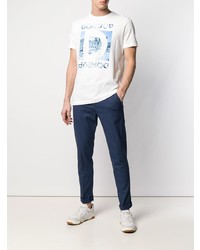 weißes und blaues bedrucktes T-Shirt mit einem Rundhalsausschnitt von Dondup